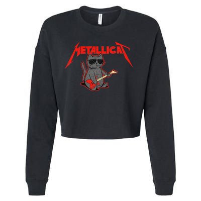 Metallicat Funny Cat Cropped Pullover Crew