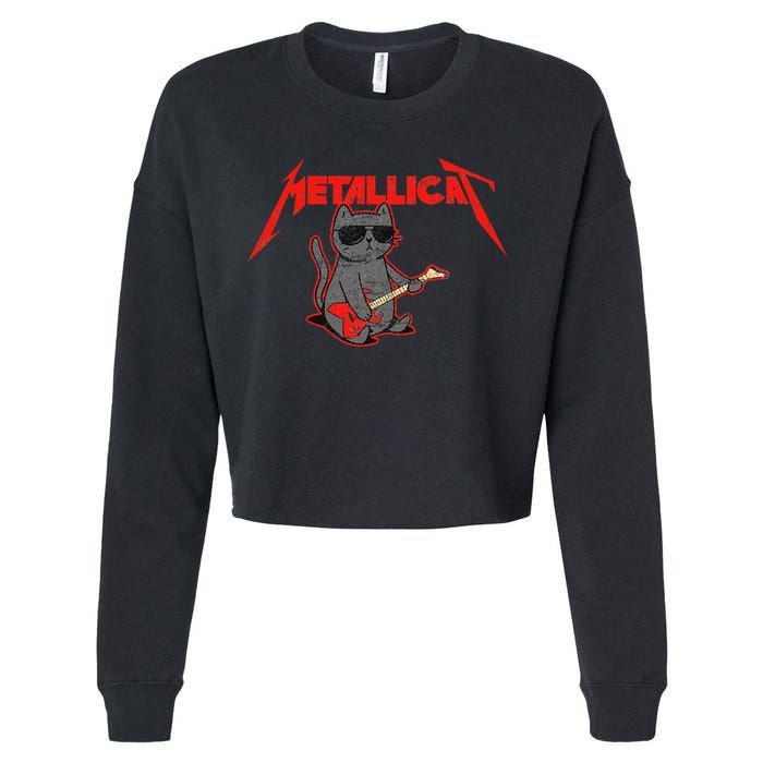 Metallicat Funny Cat Cropped Pullover Crew