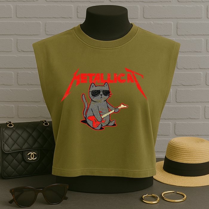 Metallicat Funny Cat Garment-Dyed Women's Muscle Tee