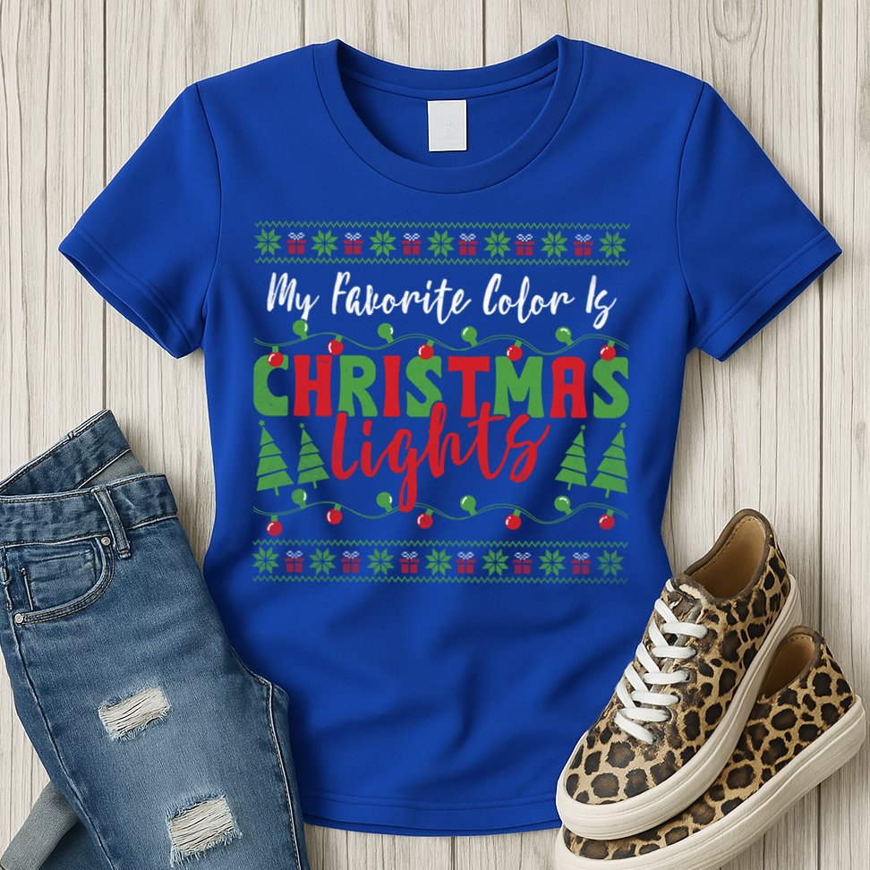 My Favorite Color Is Christmas Lights Funny Xmas Holiday Gift Womens T-Shirt