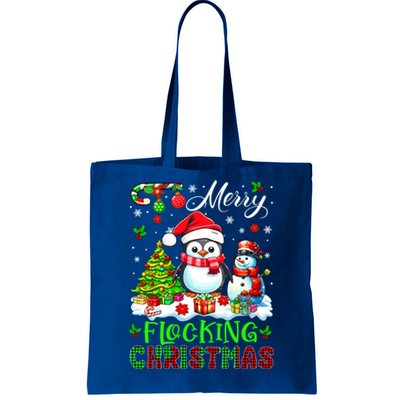 Merry Flocking Christmas Santa Penguin Xmas Symbols Snow Gift Tote Bag