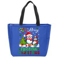 Merry Flocking Christmas Santa Penguin Xmas Symbols Snow Gift Zip Tote Bag