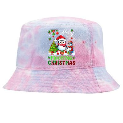 Merry Flocking Christmas Santa Penguin Xmas Symbols Snow Gift Tie-Dyed Bucket Hat