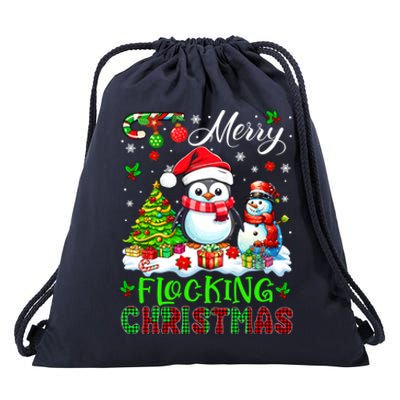 Merry Flocking Christmas Santa Penguin Xmas Symbols Snow Gift Drawstring Bag