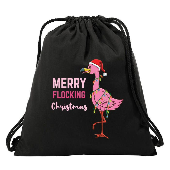 Merry Flocking Christmas Gift Drawstring Bag