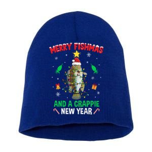 Merry Fishmas Crappie Christmas Tree Fishing Funny Xmas Gift Short Acrylic Beanie