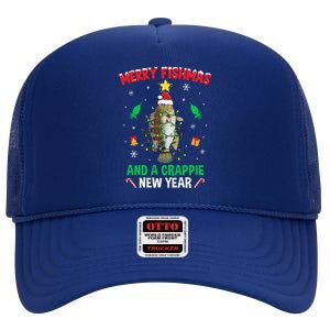 Merry Fishmas Crappie Christmas Tree Fishing Funny Xmas Gift High Crown Mesh Back Trucker Hat