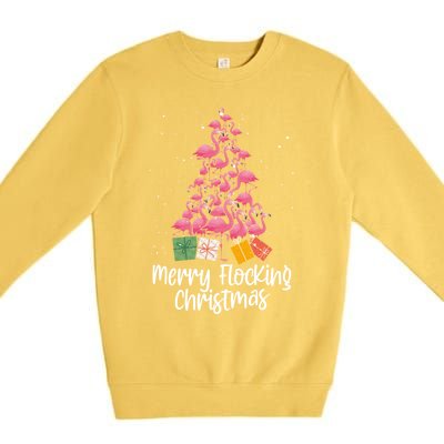 Merry Flocking Christmas Tree Flamingo Lover Wading Bird Great Gift Premium Crewneck Sweatshirt