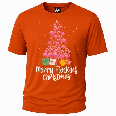 Merry Flocking Christmas Tree Flamingo Lover Wading Bird Great Gift Cooling Performance Crew T-Shirt