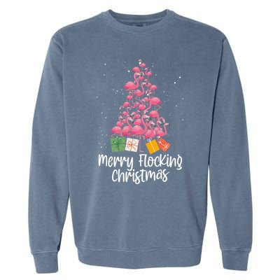 Merry Flocking Christmas Tree Flamingo Lover Wading Bird Great Gift Garment-Dyed Sweatshirt