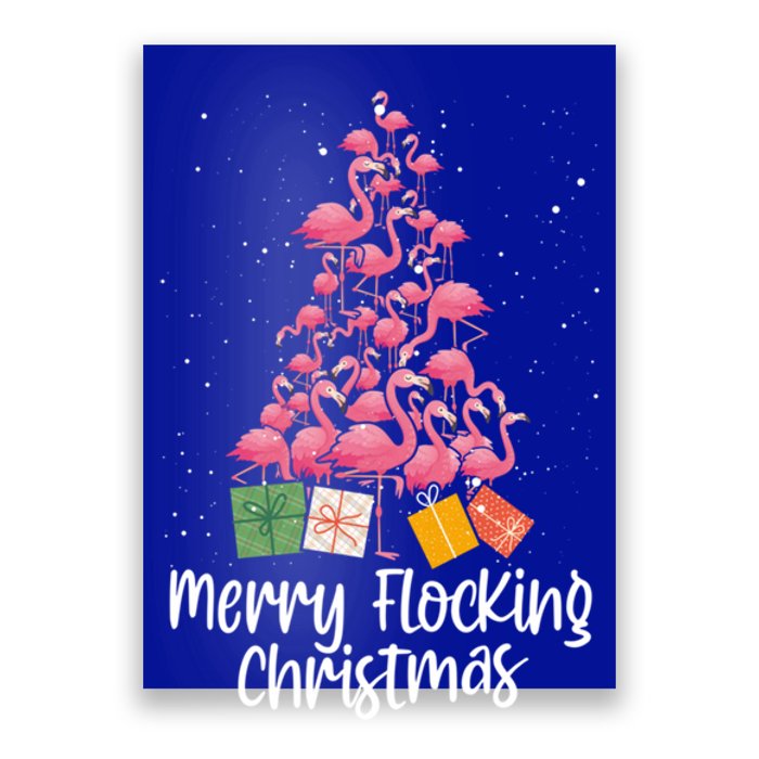 Merry Flocking Christmas Tree Flamingo Lover Wading Bird Great Gift Poster