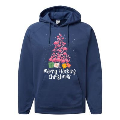 Merry Flocking Christmas Tree Flamingo Lover Wading Bird Great Gift Performance Fleece Hoodie