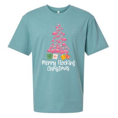 Merry Flocking Christmas Tree Flamingo Lover Wading Bird Great Gift Sueded Cloud Jersey T-Shirt