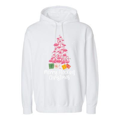 Merry Flocking Christmas Tree Flamingo Lover Wading Bird Great Gift Garment-Dyed Fleece Hoodie