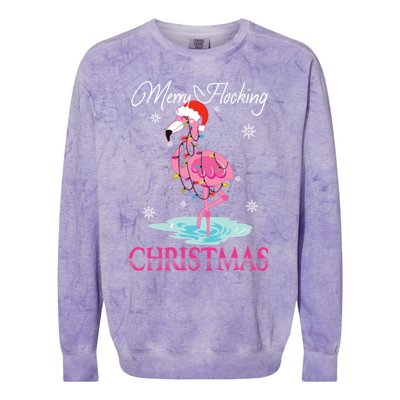 Merry Flocking Christmas Tropical Florida Flamingo Christmas Gift Colorblast Crewneck Sweatshirt