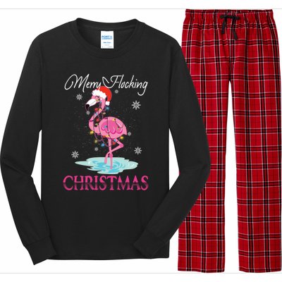 Merry Flocking Christmas Tropical Florida Flamingo Christmas Gift Long Sleeve Pajama Set