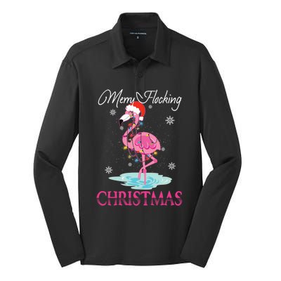 Merry Flocking Christmas Tropical Florida Flamingo Christmas Gift Silk Touch Performance Long Sleeve Polo