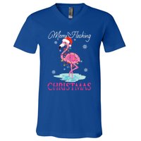 Merry Flocking Christmas Tropical Florida Flamingo Christmas Gift V-Neck T-Shirt