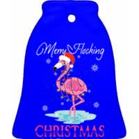 Merry Flocking Christmas Tropical Florida Flamingo Christmas Gift Ceramic Bell Ornament