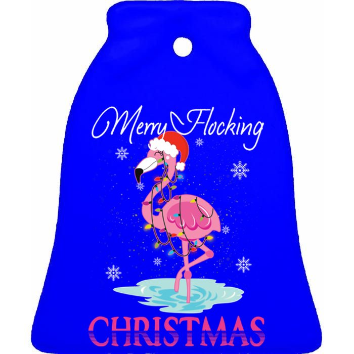 Merry Flocking Christmas Tropical Florida Flamingo Christmas Gift Ceramic Bell Ornament