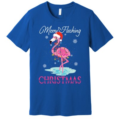 Merry Flocking Christmas Tropical Florida Flamingo Christmas Gift Premium T-Shirt