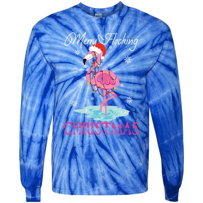 Merry Flocking Christmas Tropical Florida Flamingo Christmas Gift Tie-Dye Long Sleeve Shirt