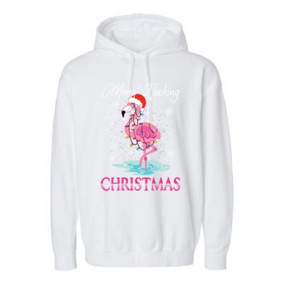 Merry Flocking Christmas Tropical Florida Flamingo Christmas Gift Garment-Dyed Fleece Hoodie