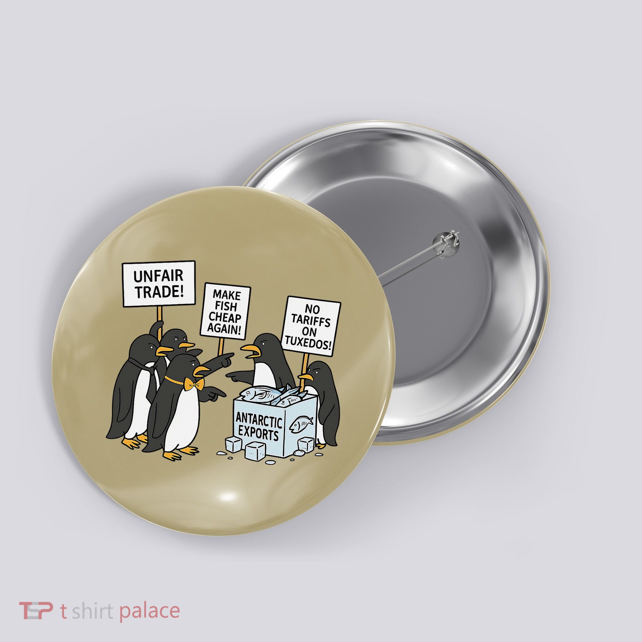 Make Fish Cheap Again Funny Resist Penguin Button