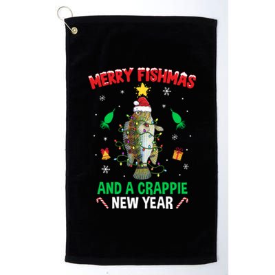 Merry Fishmas Crappie Christmas Tree Fishing Funny Xmas Cool Gift Platinum Collection Golf Towel