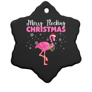 Merry Flocking Christmas Tropical Florida Flamingo Christmas Gift Ceramic Star Ornament