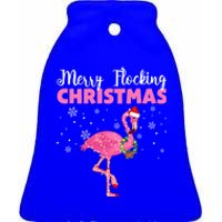 Merry Flocking Christmas Tropical Florida Flamingo Christmas Gift Ceramic Bell Ornament