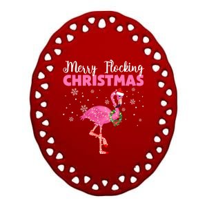 Merry Flocking Christmas Tropical Florida Flamingo Christmas Gift Ceramic Oval Ornament