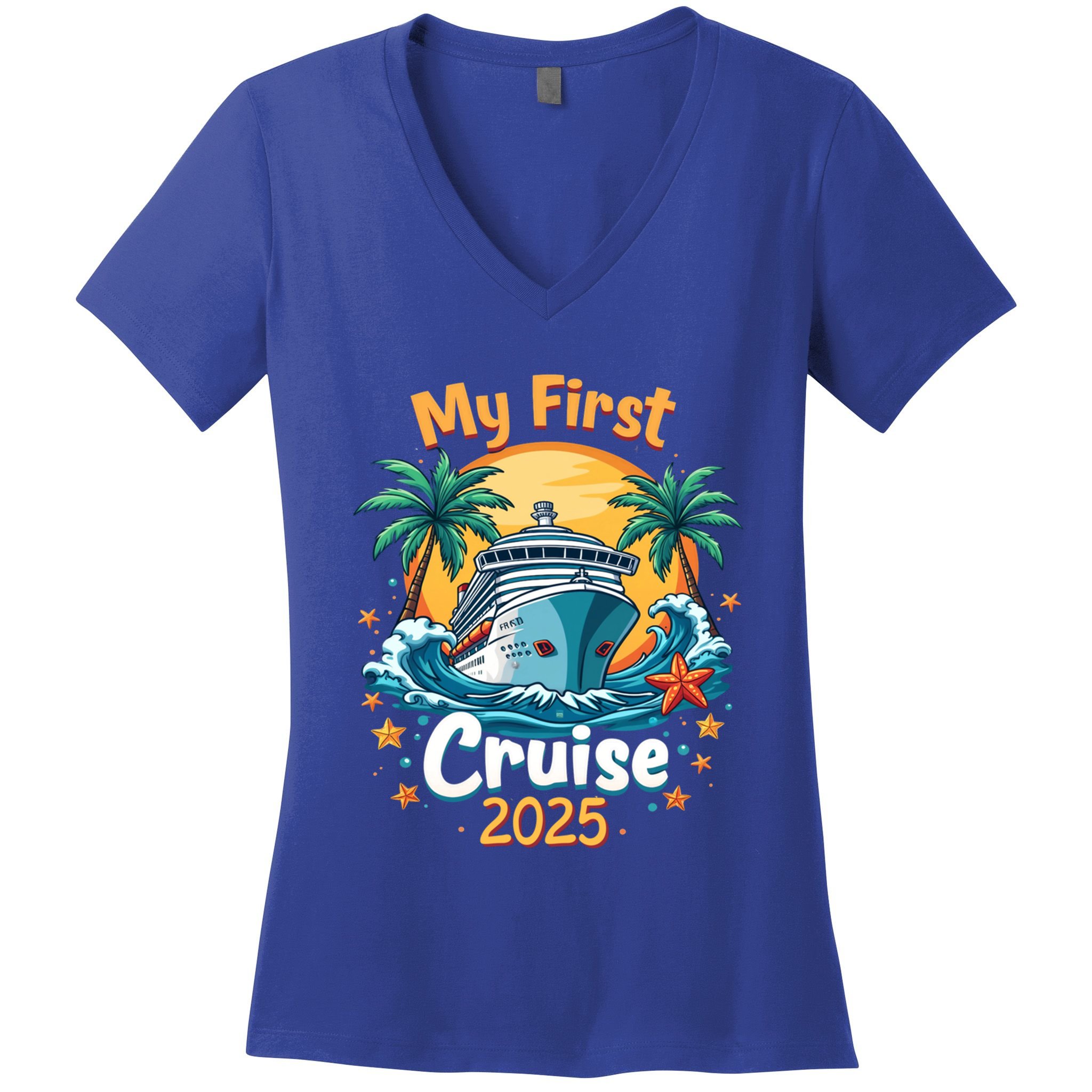 My First Cruise 2025 Family Vacation Group Cruising Funny Gift Women's V-Neck T-Shirt