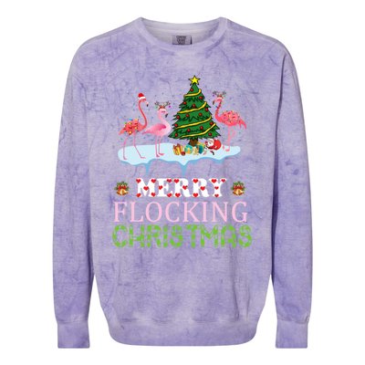 Merry Flocking Christmas With Xmas Tree Lights And Bells Gift Colorblast Crewneck Sweatshirt