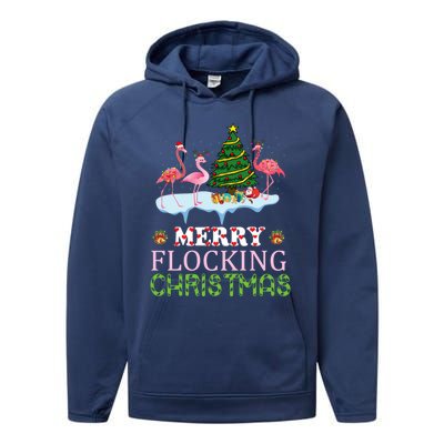 Merry Flocking Christmas With Xmas Tree Lights And Bells Gift Performance Fleece Hoodie