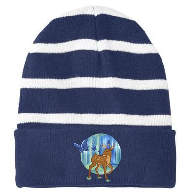 Magic Forest Deer Striped Beanie with Solid Band