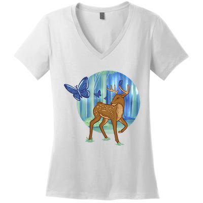 Magic Forest Deer Women's V-Neck T-Shirt