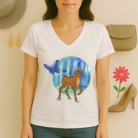 Magic Forest Deer Women's V-Neck T-Shirt