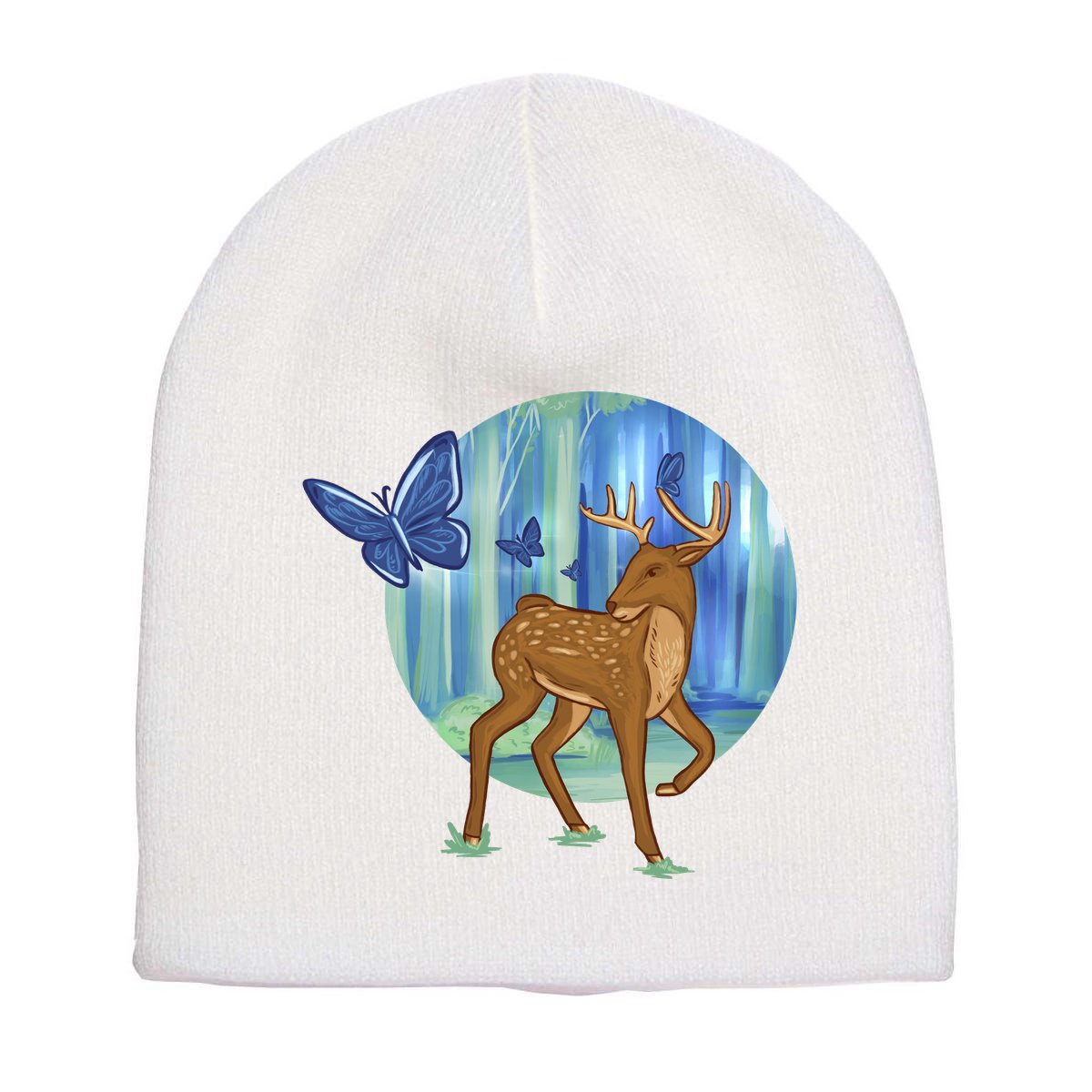 Magic Forest Deer Short Acrylic Beanie