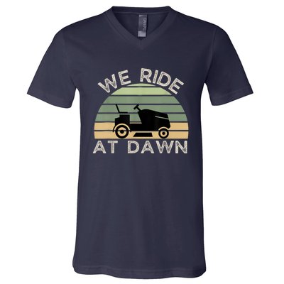 Mens Father's Day We Ride At Dawn Men's Lawnmower V-Neck T-Shirt