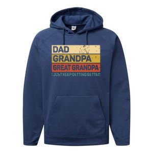 Men Fathers Day Gift From Grandkids Dad Grandpa Great Grandpa Performance Fleece Hoodie