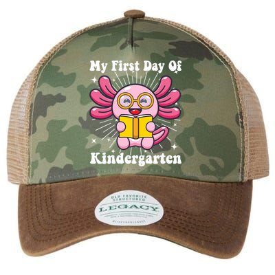 My First Day Of Kindergarten Axolotl Girls 1st Day Of School Legacy Tie Dye Trucker Hat