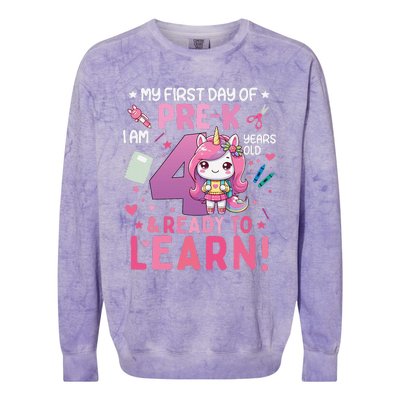 My First Day Of Prek IM 4 Years Old And Ready To Learn Gift Colorblast Crewneck Sweatshirt