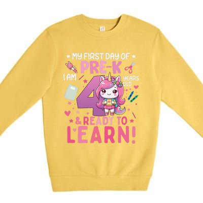 My First Day Of Prek IM 4 Years Old And Ready To Learn Gift Premium Crewneck Sweatshirt