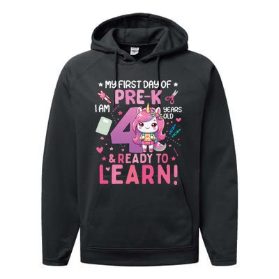 My First Day Of Prek IM 4 Years Old And Ready To Learn Gift Performance Fleece Hoodie