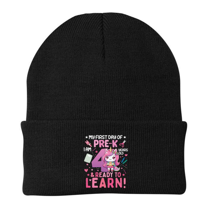 My First Day Of Prek IM 4 Years Old And Ready To Learn Gift Knit Cap Winter Beanie