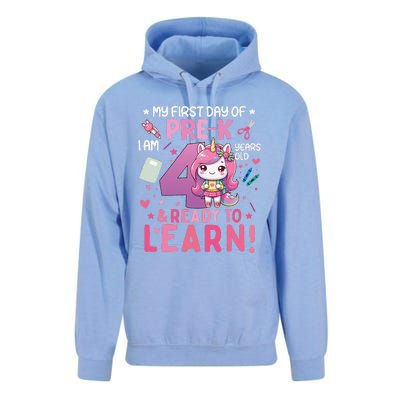 My First Day Of Prek IM 4 Years Old And Ready To Learn Gift Unisex Surf Hoodie