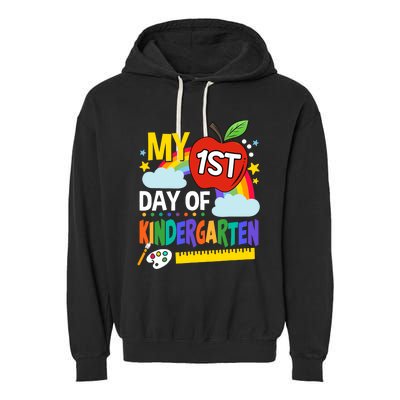 My First Day Of Kindergarten Funny Colorful Rainbow Garment-Dyed Fleece Hoodie