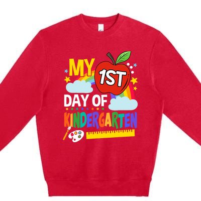 My First Day Of Kindergarten Funny Colorful Rainbow Premium Crewneck Sweatshirt