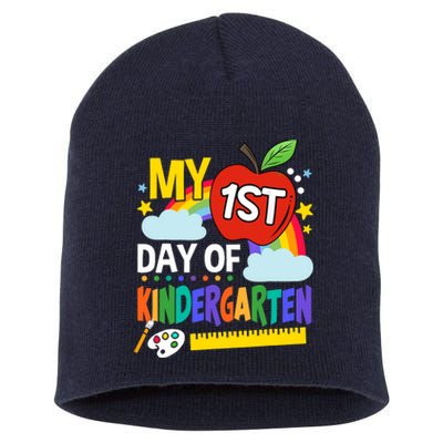 My First Day Of Kindergarten Funny Colorful Rainbow Short Acrylic Beanie